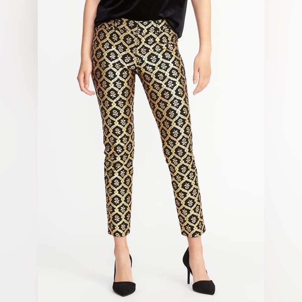 OLD NAVY GOLD FOIL PRINT PIXIE MID-RISE PANTS